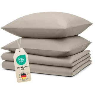 Blumtal Bettwäsche unifarben Taupe 135 x 200 cm + 40 x 80 cm