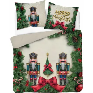 Weihnachts-Bettwäsche-Set 160x200 Nussknacker Weihnachten Holland FROHE WEIHNACHTEN - Bunt