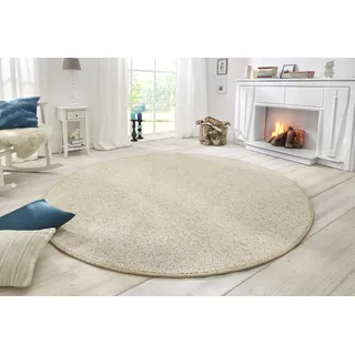 BT Carpet Wolly Teppich Rund – Wohnzimmerteppich Flachgewebe Kurzflor Woll-Optik Wolle Skandi-Look Esszimmer, Wohnzimmer, Kinderzimmer, Schlafzimmer – Creme, 200cm