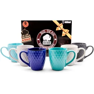 BigDean 6 Kaffeetassen 400ml bunt matt Kaffeebecher Keramik Hochwertig | Tassen Set in Geschenkbox