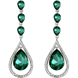 EVER FAITH Österreich Kristall Twist Blatt Aushöhlen Teardrop Durchbohrte Ohrringe Grün