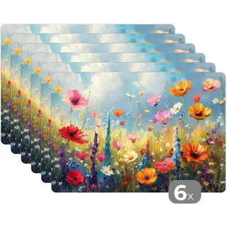 MuchoWow Platzsets 6er-Set Blumen - Natur - Botanik - Kunst 45x30 cm Tischset , Kunststoff , Rechteckig , 45x30x0.3 cm , Heimtextilien, Wohntextilien, Tischwäsche, Tischsets