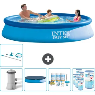Intex runder aufblasbarer Easy Set-Schwimmpool – 366 x 76 cm – Blau – inklusive Pumpe Abdeckung - Wartungspaket - Filter - Reinigungskit