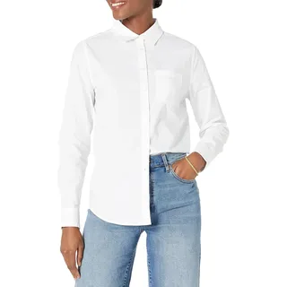 Amazon Essentials Damen Regular-Fit Langarm-Button-Down-Popeline-Hemd, Weiß, XS