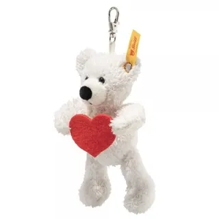 Steiff Anhänger Teddybär Lotte 12cm weiß Love, Schlüsselanhänger, kuscheliger Teddy aus Plüsch mit rotem Filzherz, Glücksbringer, ideale Geschenkidee, waschmaschinenfest