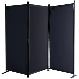 Quick Star Paravent 3 Teilig 170 x 165 cm Stoff Raumteiler Trennwand Balkon Sichtschutz Stellwand Faltbar Schwarz