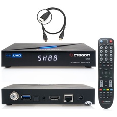 Octagon SX88 4K Linux Sat Receiver + HM-SAT HDMI Kabel, mit PVR Aufnahmefunktion, UHD Smart TV Streaming Box, to IP, Unicable, Mediathek, YouTube, Radio, HDR HLG Multistream Blindscan, schwarz