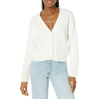 Amazon Essentials Damen Kurzer Cardigan mit V-Ausschnitt in lockerer Passform, Eierschalenweiß, L