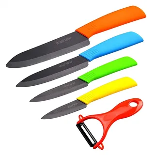 Wolf War keramikmesser, Keramikmesser Set mit Schutzhülle, Küchenmesser Set mit 4-teilig Messer und 1 Sparschäler, Kochmesser Sets für Fleisch, Obst, Gemüse