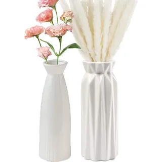 2pcs Vase Porzellan,18cm Weiße Moderne Vases,Porzellan vase für Blumen,Keramik Blumenvasen,Keramik Vasen,Vase Für Pampasgras,Vases Weiß,Vasen Set für Blumen Deko Modern