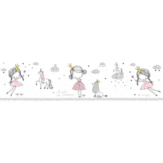 A.S. Création Borte selbstklebend Prinzessin Kinderzimmer 5 m x 15 cm Weiß-Rosa