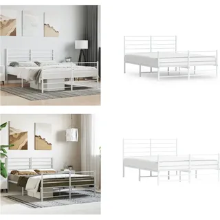 vidaXL Bettgestell mit Kopf und Fußteil Metall Weiß 120x200 cm - Bettgestell - Bettgestelle - Bettrahmen - Bett - Weiß