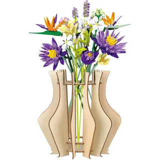 Demarsen Vase für Lego Blumen Holzpuzzle Blumenstrauß Flasche,Bouquet Vase für Blumenstrauß Holzvase für Rosen Sonnenblumen Tulpen Kirschblüten Blumen,Geschenk Deko für Frauen Erwachsene (groß)