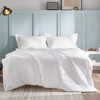 WAVVE Bettdecke 155x220 cm Sommerdecke, Sommer Steppdecke 155 x 220, Leicht Dünn Weiche Atmungsaktive Sommerbettdecke, Zudecke 150gsm Mikrofaser Weiß(155x220cm)