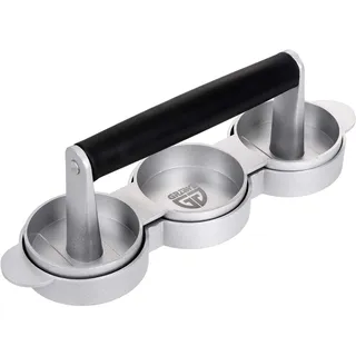 GRÄWE Hamburgerpresse für 3 Mini-Burger Patties, 3er Mini Burgerpresse aus Aluguss mit Antihaftbeschichtung & 60 Blatt Backpapier