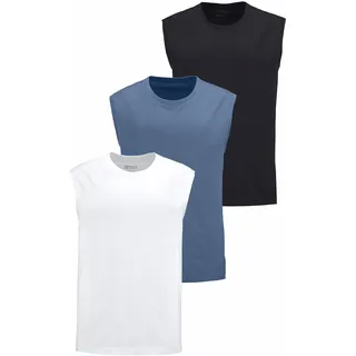 Muscleshirt MAN'S WORLD, Herren, Gr. M (48/50), blau (schwarz, weiß, blau), Single Jersey, Obermaterial: 100% Baumwolle. Obermaterial weiß: 100% Baumwolle, unifarben, Basic, normal, Rundhals, Shirts Muscleshirt, ärmellos, Basic-Stil, unifarben, Rundhalsausschnitt, Topseller