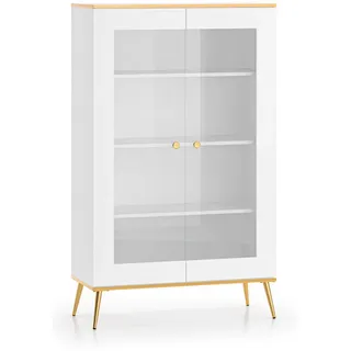 Feldmann-Wohnen Glasvitrine Viterbo Alpinweiß matt / goldfarben 92 / 40 / 152cm , Weiß, Goldfarben , Holz , 3 Fächer , Rechteckig , 92x152x40 cm , Esszimmer, Vitrinen, Vitrinenschränke