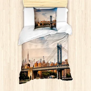 ABAKUHAUS New York Mantele, Manhattan-Brücke in New York City, Milbensicher Allergiker geeignet mit Kissenbezügen, 135 cm x 200 cm - 80 x 80 cm, Mehrfarbig