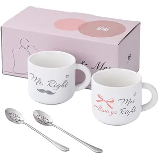 Mr Right Mrs Always Right Tassen Hochzeitsgeschenk Pärchen Geschenke Mr und Mrs Verlobungsgeschenk Paare Tassen Set für Hochzeit Valentinstag Verlobung
