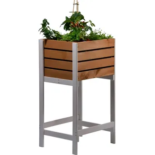 dobar® 58658FSC Balkon Hochbeet Massivholz | Schmales Kräuterbeet | Salatbeet für Balkon | Platzsparendes Hochbeet für Garten/Terrasse/Balkon | 49 x 42 x 90 cm | Braun