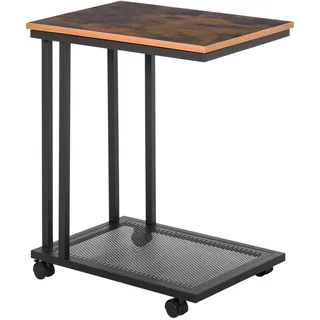 Redom Beistelltisch 51/36/65 cm mit Rollen und C-Form aus MDF und Stahl im Retro-Look, Schwarz , Holzwerkstoff , 36x65x51 cm , Wohnzimmer, Wohnzimmertische, Beistelltische