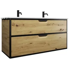 Burgbad Vry Keramik-Waschtisch mit Waschtischunterschrank, 2 Armaturbohrungen, 1230x600x496mm, SGUY123, Farbe: Eiche Dekor Urban