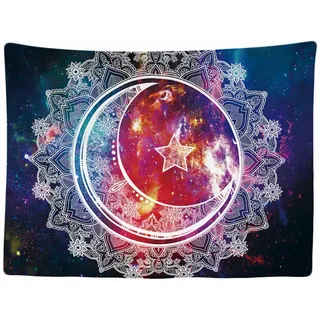 Ulticool - Wandteppich Tapestry Dekoration Wohnung - Mandala Weiße Sonne Mond - 200 x 150 cm groß - Wandtuch Wandbehänge - Accessoires für Schlafzimmer Wohnzimmer Kinderzimmer