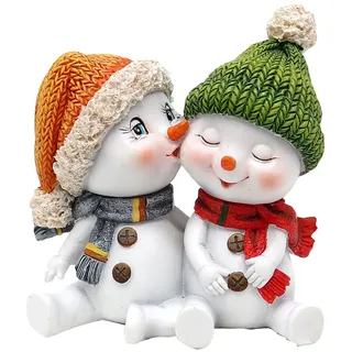 Dekohelden24 Schneekinderpaar mit Mütze und Schal 10,7 x 7,3 x 10,8 cm