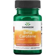 Swanson Beta Carotene (Beta-Carotin), 10000IU (3000mcg), 250 Weichkapseln, hochdosiert, Laborgeprüft, Glutenfrei, Ohne Gentechnik