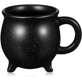 Cabilock Halloween Tasse 450 ml, Keramik Kesselbecher Schwarz mit 3 Füßen | Dreibein-Form mit Griff, für Kaffee, Tee, Kakao oder kleine Snacks und als saisonaler Akzent auf Tisch und Regal