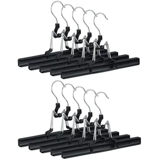 Relaxdays Hosenbügel Metall 10er Set, 360° drehbarer Haken, fest schließend, Rockbügel, gummierte Klemmen, 26cm, schwarz