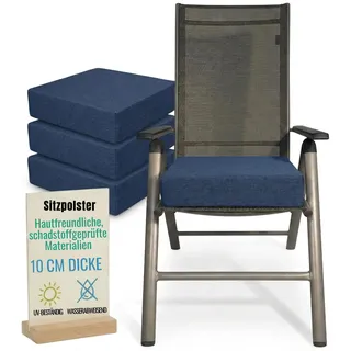 Pillows24 - Ergonomisches Sitzkissen Outdoor - 4x [ 40x40x10 cm ] in Blau - Waschbar Sitzerhöhung mit Reißverschluss für Gartenmöbel Stuhl - Blau
