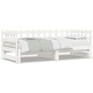 Tagesbett ausziehbar Weiß, Funktionsbett 90x190 cm aus Massivholz Kiefer, Sofa Bettgestell mit Lattenrost für Schlafzimmer und Wohnzimmer, ausziehbares Gästebett - Weiß