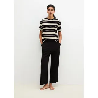 Pyjama MARC O'POLO "Mix N Match Cotton", Damen, Gr. S, french oak stripe, schwarz, Single Jersey, Obermaterial: 100% Baumwolle, bequem lang, Rundhals, Homewear-Sets Pyjama, mit kurzem Arm, Hose mit Gummizug, Rundhalsausschnitt