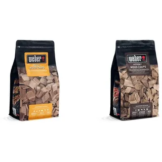 Weber 17622 Räucherchips Buche, 700 g, dezentes Räucheraroma, Fleisch und Gefügel, Aroma, 17.8x8.9x30.5 cm & 17624 Räucherchips Hickory 700g, Räuchern, Aroma, Grillen, Braun, 17.8x8.9x30.5 cm