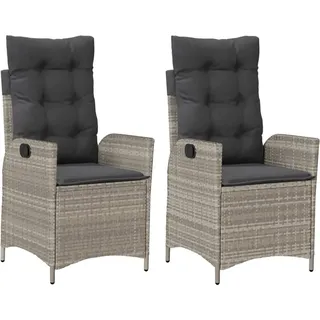 vidaXL Gartensessel mit Kissen 2 Stk. Verstellbar Hellgrau Poly Rattan - Grau