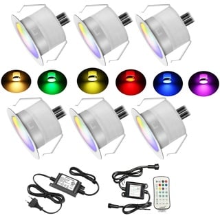 6er RGBWW 0.6W LED Terrassenbeleuchtung einbaustrahler rgb Bodeneinbauleuchten Ø31mm (4 in 1) Einbaustrahler LED DC12V Boden Licht IP67 Wasserdicht Bodenstrahler Außen Terrasse Garten