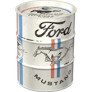 Nostalgic-Art Retro Spardose, 600 ml, Ford Mustang – Horse & Stripes Logo – Geschenk-Idee für Ford-Zubehör Fans, Sparschwein aus Metall, Vintage Blech-Sparbüchse