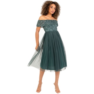 Maya Deluxe Damen Maya Deluxe Ladies Bardot Dresses For Women Midi High Empire Waist Sequins Embellished Formal Evenin Brautjungfernkleid, Emerald Green, 48 EU