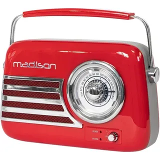 MADISON N.Y FREESOUND-VR40R - MADISON - 30W Vintage-Radio mit langer Batterielaufzeit, Bluetooth, USB und UKW - Rot