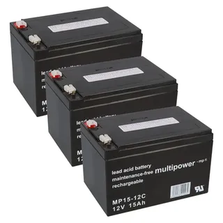 WSB 3x 12V 15Ah AKKU BATTERIE Elektro Roller E-Scooter 1885 36V