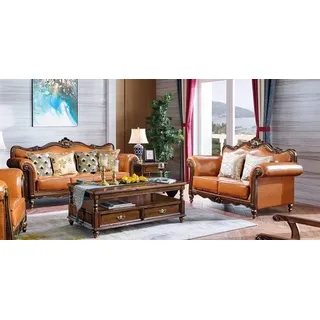 Wohnzimmer Garnitur Sofagarnitur 3+2 Sitz Couch Polster Sofa Luxus Möbel Orange - Orange