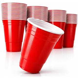 TK Gruppe Timo Klingler Beer Pong Becher wiederverwendbar – Partybecher 473 ml / 16 oz Bierpong, extra starke Red Cups, rote Plastikbecher für Camping,Partys, JGA, Festivals (100x)
