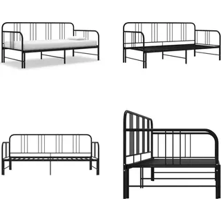 vidaXL Tagesbett Ausziehbar Schwarz Metall 90x200 cm - Schlafsofa - Schlafsofas - Ausziehbares Tagesbett - Tagebett Ausziehbar - Schwarz