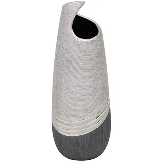 Dekohelden24 edle Moderne Deko Designer Keramik Vase wellenförmig in Silber-grau. Maße L/B/H: 12 x 12 x 32 cm.