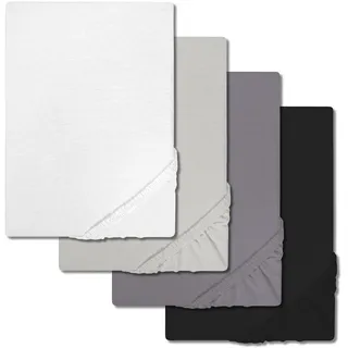 Sparpaket 4 Farben CloudComfort Basic Spannbettlaken Jersey-Stretch weiß/silbergrau/dunkelgrau/schwarz 90 x 190 - 100 x 200 cm (4 Stück)