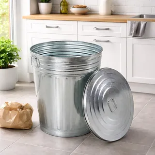 20L Oskartonne Aschetonne mit Deckel Mülltonne Abfalleimer Windeleimer - Silber