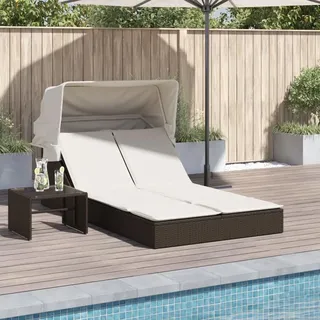 KKHOMEI Doppel Sonnenliege mit Faltdach Dach & Rückenlehne Verstellbar, Doppelliege Outdoor, Sonnenliege 2 Personen,Sonnenbett, Gartenbett Outdoor Bett, Doppel Rattanliege