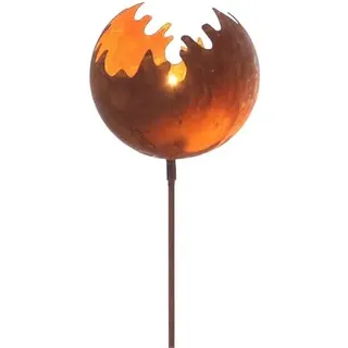 Spetebo Metall Gartenstecker Naturrost Feuerball - 98 x Ø 15 cm/groß - Rost Windlicht mit Erdspieß - Garten Deko Kerzen Halter Feuerkugel
