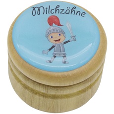 GICO Milchzahndose, Zahndose Milchzähne Bilderdose mit diversen Motiven aus Holz für Jungen und Mädchen mit Drehverschluss 44 mm (Ritter)